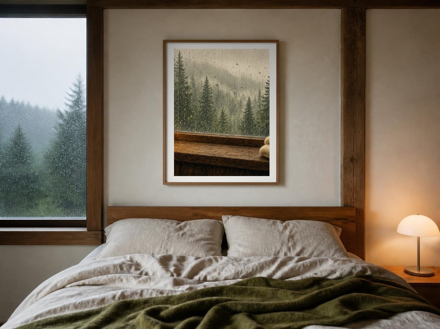 Soft Ridge lantern poster in a framed alpine setting
