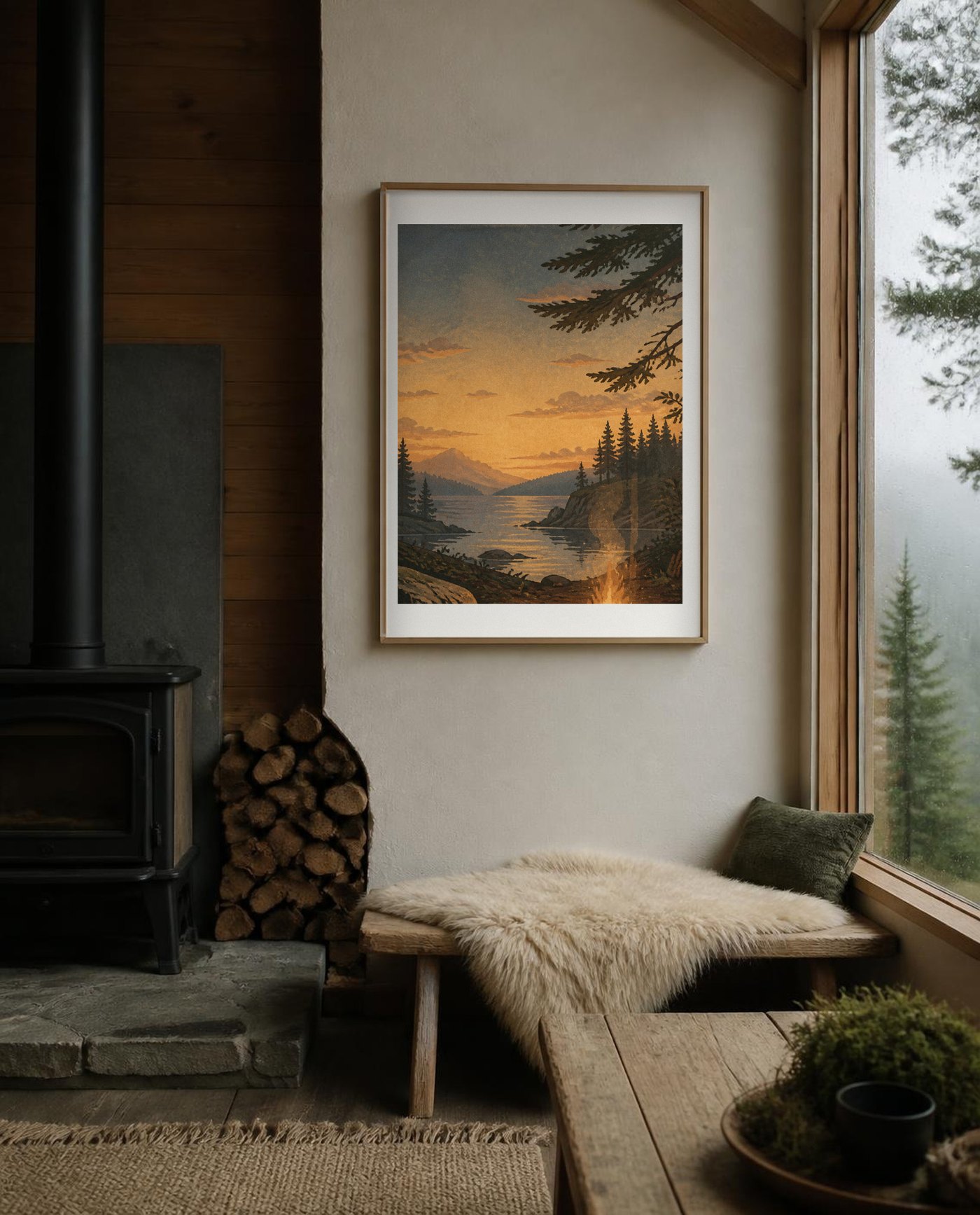 Campfire Dusk poster styled in a home interior